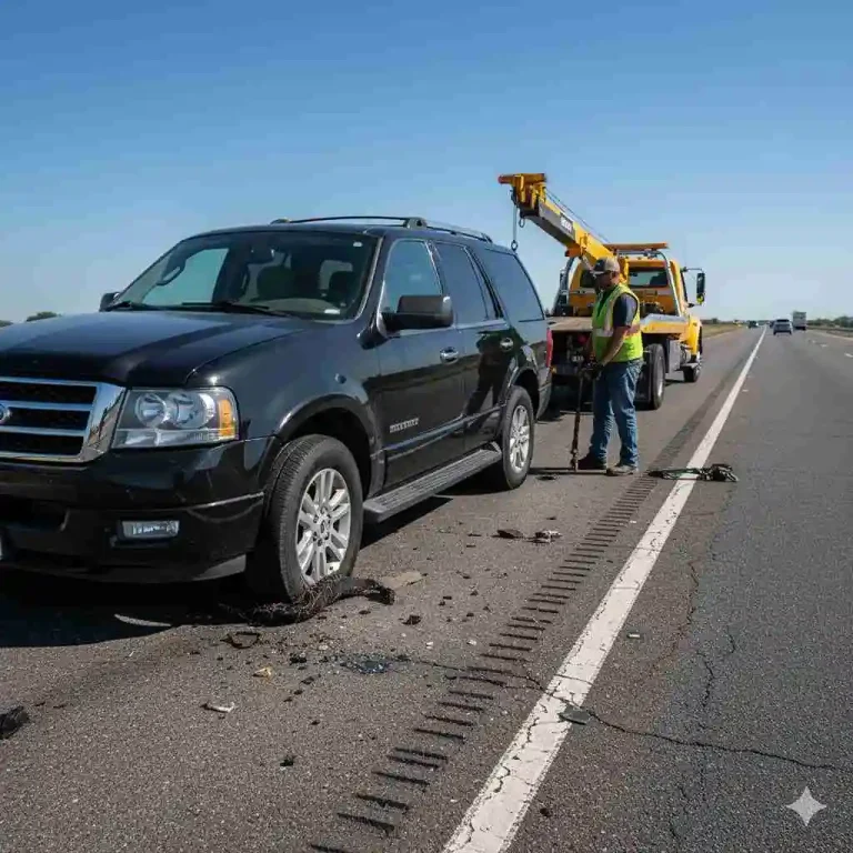 Head-On Crash Reported Near Waffle House on I-10 South in Beaumont, Texas. 3 Emergency responders and firefighters assisting at a head-on collision scene near an interstate in Beaumont, Texas. Two vehicles are damaged, an ambulance and fire truck are on-site, and a green highway sign for Lamar University is visible in the background.