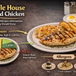 Waffle House Grilled Chicken infographic showing protein-focused macronutrient breakdown and allergen information